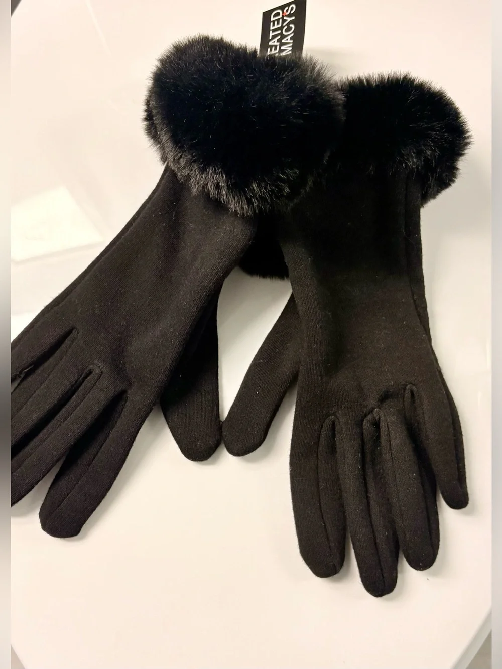 NWT Macy's Black TextingTouchscreen Gloves Winter SoftWarm Plush Faux Fur Cuff